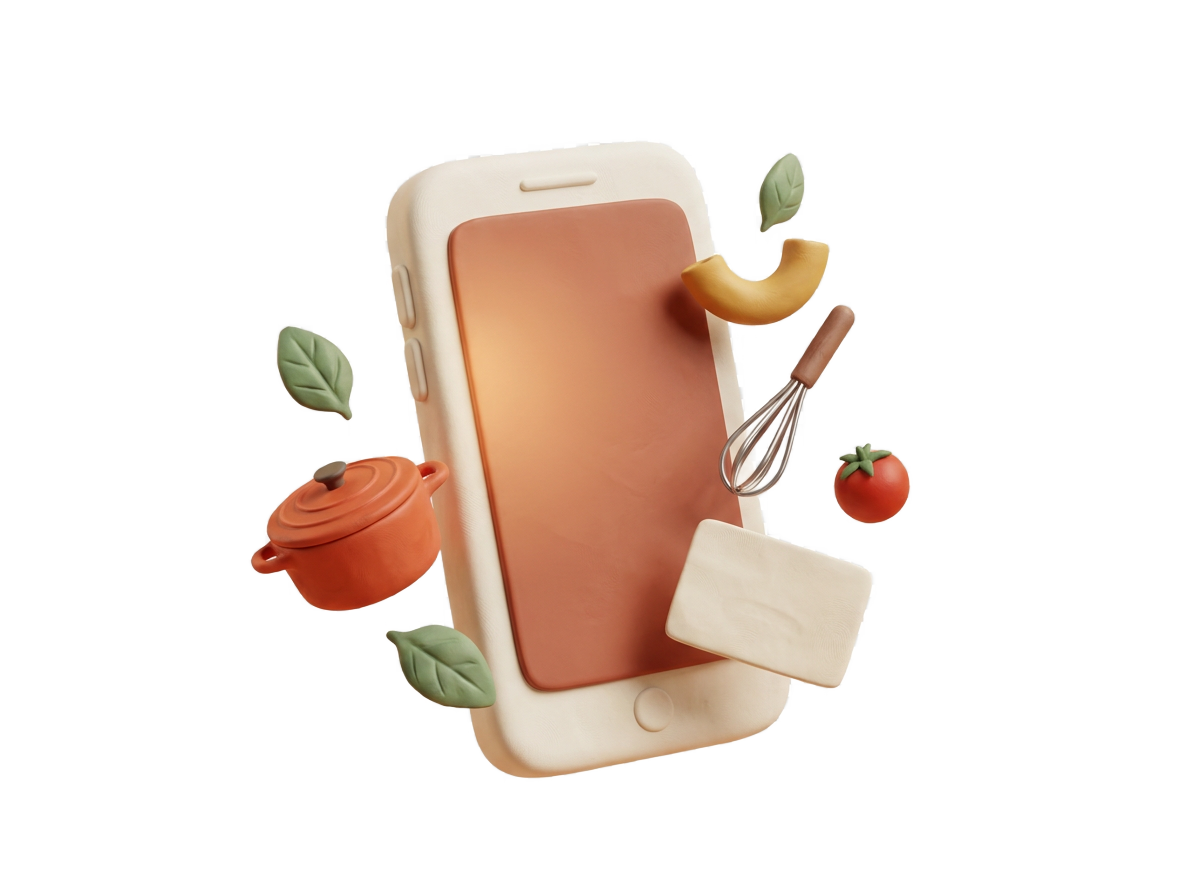 SocialChef app on a phone with cooking ingredients