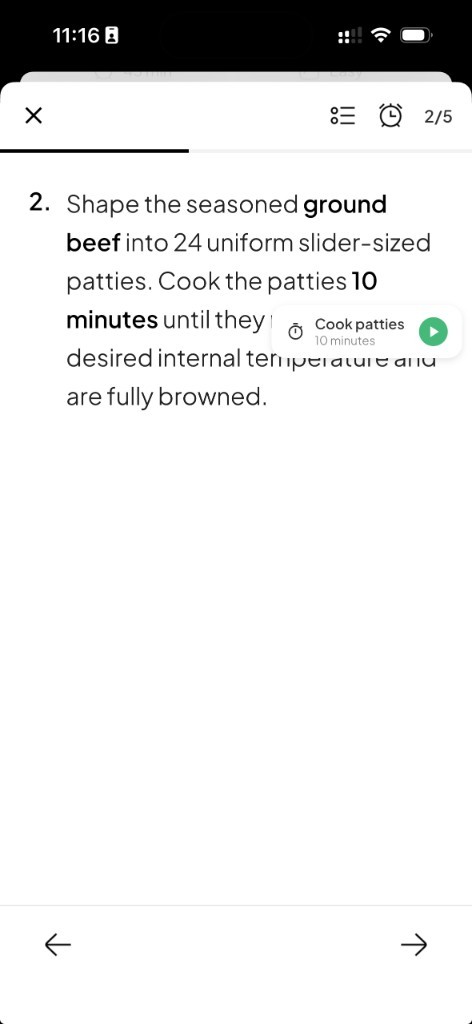 SocialChef step-by-step cooking mode with a built-in timer